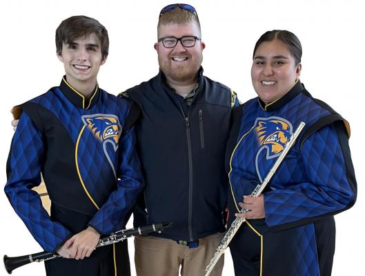 Band Director, Sam Crosby with All-State Band Members, Mayson Carpitcher and Eliza Maylen.