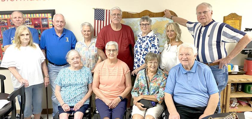 HOLDENVILLE HIGH SCHOOL CLASS OF 1964 GATHERS FOR 62ND REUNION... Members of the class enjoy refreshments and great conversation at the Methodist Church here in Holdenville. Pictured above are: Back Row (L-R): Denny Langdon, Dale Jenkins, Patricia Sanford, Jim Hignite, Judy Cowart, Jonnie Edwards, Gary Whitton. Front Row: Linda Marsh, Kate Castle Mackey, Vickey Mackey, Terrri Jo Lyons House, and Clifton House.
