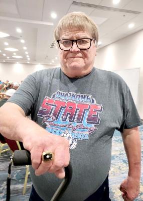 Holdenville legendary coach, Butch Rawls, proudly shows off the ring he received when he was inducted into the Oklahoma Powerlifting Coaches Association Hall of Fame. Rawls was one of the pioneers in high school powerlifting in Oklahoma and is considered to be a major reason for the sport’s tremendous growth.