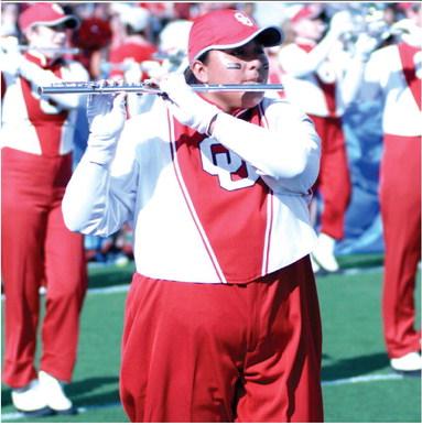 Eliza Maylen is a member of the University Of Oklahoma marching band (Pride of Oklahoma). Eliza is attending OU on a music scholarship and is one of four Golden Pride members that performs with the Pride of Oklahoma.