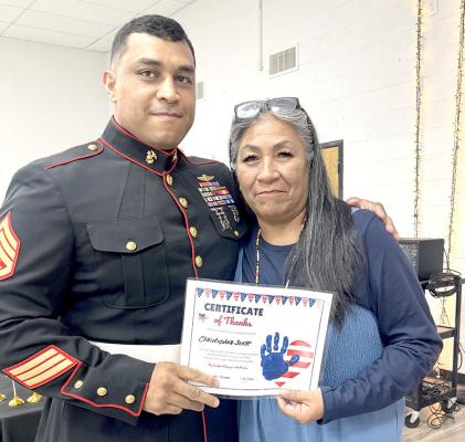 Chris Scott, pictured above with his mom Sarah Aultman, was the keynote speaker this year at the Muscogee Creek Nation Veteran’s Day Program.