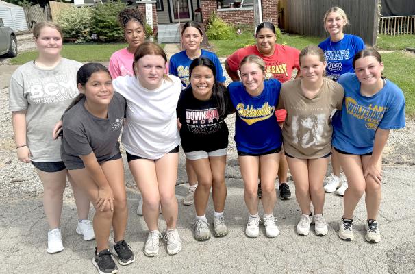 These Wolverine softball players were out for an early morning run—Left to right: Front row: Merkey Larney, Autumn Doane, Mvhayv Larney, Darcy Shepherd, Cori Coates, Lucca Smith. Back row: Sara Shady, Kmari Early,Addison Brown, Raelee Johnson,Coach Brooklyn Brow..
