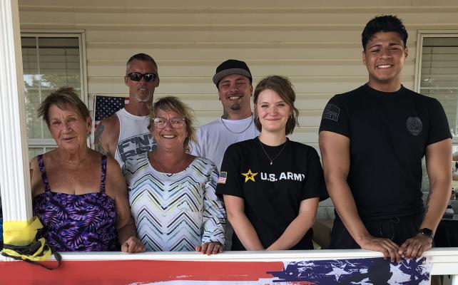 CONGRATULATIONS TO OUR LONGTIME FRIEND KAYLABERRYWHO RECENTLYLEFT FOR THE UNITED STATES ARMY BASIC TRAINING. Family and friends recently celebrated her decision to join the army. Family pictured above are: (left to right) Front: Pat DeLay (grandmother), Michelle Berry (mother), Kayla Berry, Noah Torres (brother). Back: Shane Berry (father), Seth Fitzjerrell (brother). We are so proud of you, Kayla!!