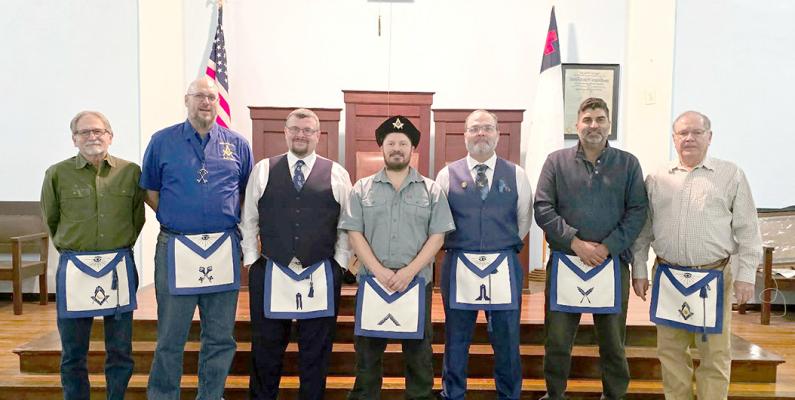 Junior Deacon - Kenny McDonald, Treasurer - Adrian Worden, Junior Warden - Eddie Griffin, Worshipful Master - Landon Hall, Senior Warden - Cameron Miller, , Secretary- Ryan Turner, Senior Deacon - Jerry Young. Not pictured: Senior Steward- Brian Yandell, Junior Steward - Bill Freeman, Tyler - Trey Irby.