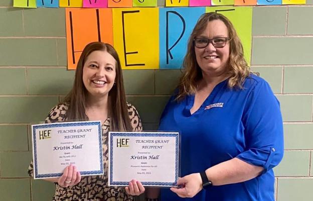 Holdenville Education Foundation President Jamie Neal was happy to award Kristin Hall with almost $1000 in grants for the upcoming school year.