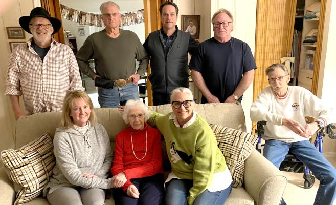 BETTY WHITTON WAS HONORED ON HER 98th BIRTHDAY. Many of her family and friends were in attendance. They are pictured above: Back Row, left to right: DennisWaggoner, Gary Whitton, Dustin Littell, Andy Darks. Front Row, left to right: Barbara Padlock, Betty Whitton, Dana Waggoner, Steven Whitton. SEE FULL STORY PAGE 2.