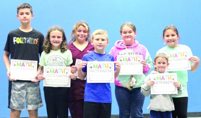 Math Facts Champions (pictured above): left to right: Gideon Twomey, Hadley Humphreys, Zoe Riley, Weston Wilkes, Delaney Dilday, James Anderson, Gracey Gasaway