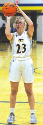 Jessica Moore takes aim at a free throw. Jessica and the Holdenville girls will play the Konawa Tigers in the first round of the Konawa Tournament on Thursday.