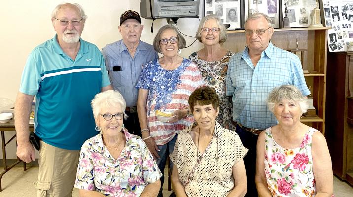 GERTY CLASS OF 1965 enjoyed the recent school reunion. Pictured left to right are: (seated) Dorothy Lacy knighten, Joy Tatum Evans, Linda Wilson Meyer. (standing) Truman Doyle, Willard Little, Sandra Mauldin Wood, Phyllis Poe McDougal, Leon Snider.