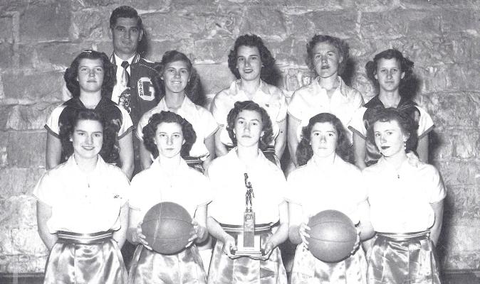 1953 GERTY GIRLS’ BASKETBALL TEAM — BACK ROW - Coach Charles Adams, Delores Fields, Kathryn Lawson, Shirley Reid, Dorothy Larabee, Susie Hester. FRONT ROW - Lora Evans Wellington, Carol Tollett, Jenny?, Wanda Harris, ?