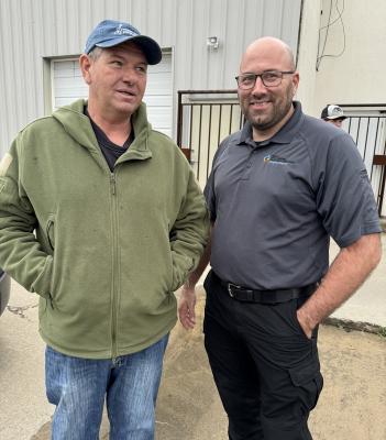 Representative David Smith visits with First Responder Blake Enos with Central Oklahoma County Health Departments Emergency Response.