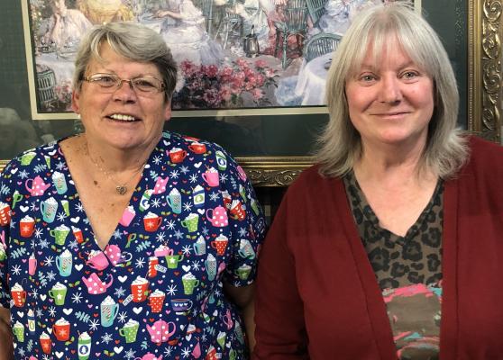 TWO OF OUR FAVORITE PEOPLE AT HERITAGE VILLAGE! Roberta Siemmons and Carol Lee always make sure Christmas is a special time for the Heritage Village Nursing and Retirement residents.