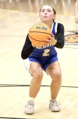 Darcy Shepherd shows a look of concentration as she prepares to sink a free throw. Darcy sank 2 key free throws to send the game into overtime at Bristow.
