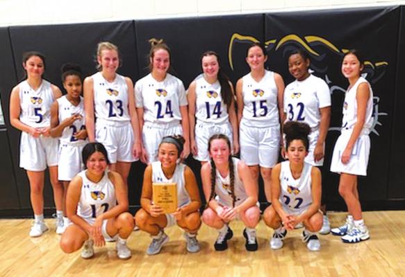 The Holdenville High School girls’ basketball team defeated Rattan45-36 to capture the Consolation trophy at the Latta Tournament. Team members are (kneeling) Ryleigh Tiger, Liberty Jackson, Belle McFarland, Blakeli Whiteman. Standing: Brooklyn Nelms, Destiny Jennings, Jessica Moore, Stevi Huff, Cylee Null, Shelby Grissom, Mylisha Allen, Caleson Coon.