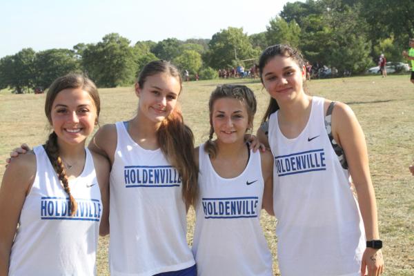 Holdenville High School girls’ cross country team. Kailyn Johnson, Gracie Story, Justice Morris and Brooklyn Nelms all run for the Holdenville High School girls’ cross country team.