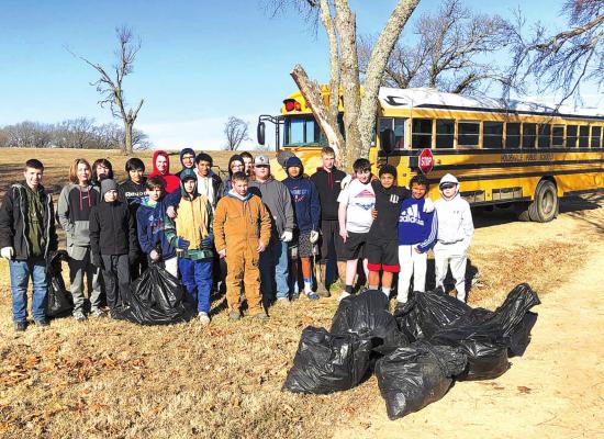 Ryan Turner’s 6th, 7th, and 8th grade Holdenville boys basketball teams spent last Saturday picking up trash at Holdenville Lake. They cleaned the swim area, Ski Point, and Rock Point. Coach Turner said, “I am so proud of these boys; they worked really hard this morning! In total they picked up 16 full bags of trash!”