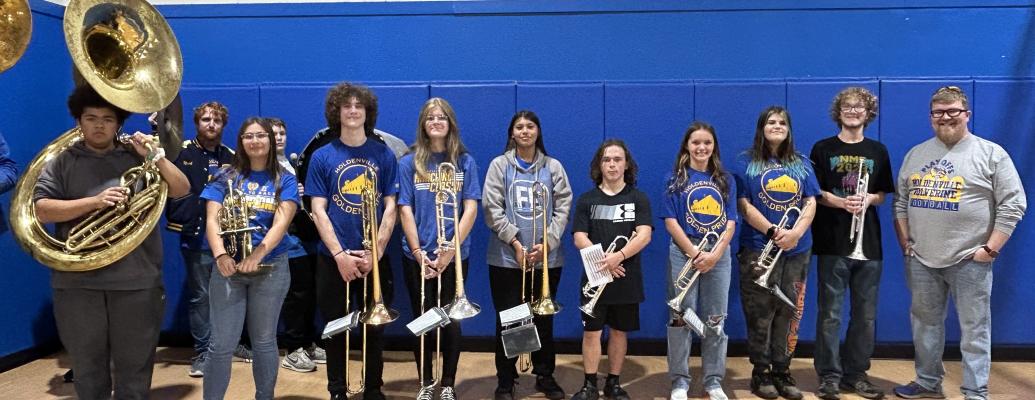 Several members of the Golden Pride Marching Band (pictured above with Band Director Sam Crosby) helped open the beginning of the Veterans Day Program at Thomas Middle School by playing the National Anthem. The Program was Directed and Produced by Holdenville School Choir Director, Nathan Henager.