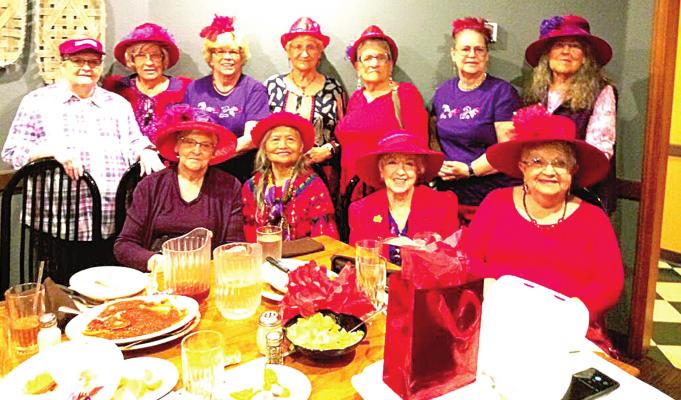 THESE LADIES HAD A GREAT TIME AT THEIR OUTING TO PETE’S PLACE IN KREBS. Pictured left to right are: Front Row - Linda Tyler, Margie Mairel, Lynn Marquis and Joyce Yates. Back Row: Wanda Shaw, Wanda Price, Glenda Stinson, Joyce Yates, Barbara Tiger, Cindy McDaniel and Helen Wright.