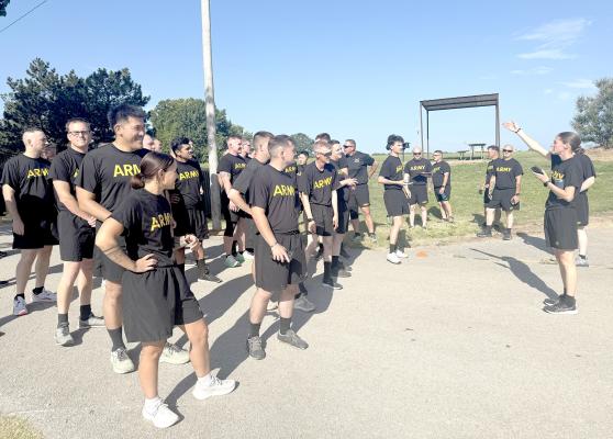 Captain, Sara Bransom, gave the members of the Holdenville National Guard some last minute instructions prior to the start of their 2-mile run. Every soldier met their qualifying time to past the physical training test.The 2-mile run was the last event in the qualifying test and the cross country course at Holdenville Lake was a perfect place to run