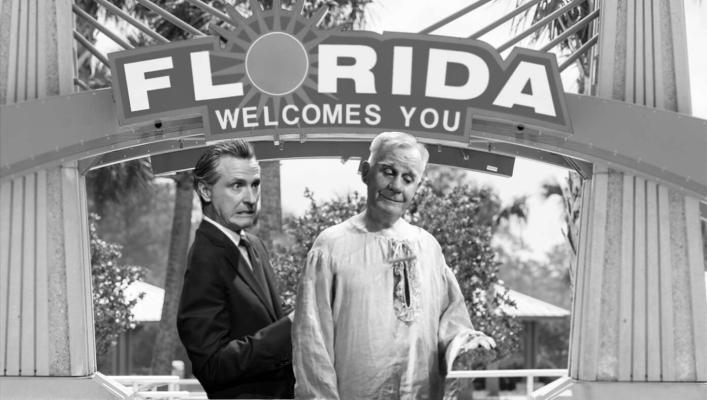 CLARENCE THE ANGEL TAKES GAVIN NEWSOM TO FLORIDA TO SHOW HIM WHAT CALIFORNIA WOULD LOOK LIKE IF HE'D NEVER BEEN BORN
