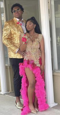 A NIGHT TO REMEMBER... Trevionte Swan and Mylisha Allen were dressed to impress Saturday night as they attended Holdenville’s Prom. Mylisha will graduate from Holdenville Schools next month.