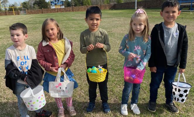 Mrs. Porter’s Pre-K Class was among many who celebrated Easter with an egg hunt at Wolverine Stadium this past week. It was a bit chilly during the hunt but all had a great time. Pictured above are Kaiden Ingram, Penny Robinson, Levi Favela, Elaina Eller, and Kaiden Factor.