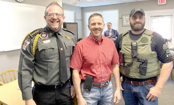 EMS Director Chris Miller, Congressman Brecheen, Hughes County Undersheriff Trevor Teague