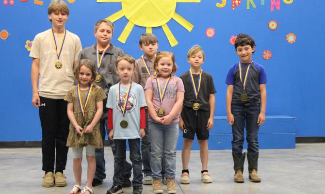 MOSS STUDENTS OF THE MONTH. Pictured above: Back row: Jameson O’Kelley, Bentley Teague, Hunter Brown, Knox Harris, Sam Pipkin. Front row: Lydie Lantz, Ethan Brown, Aubri Flick