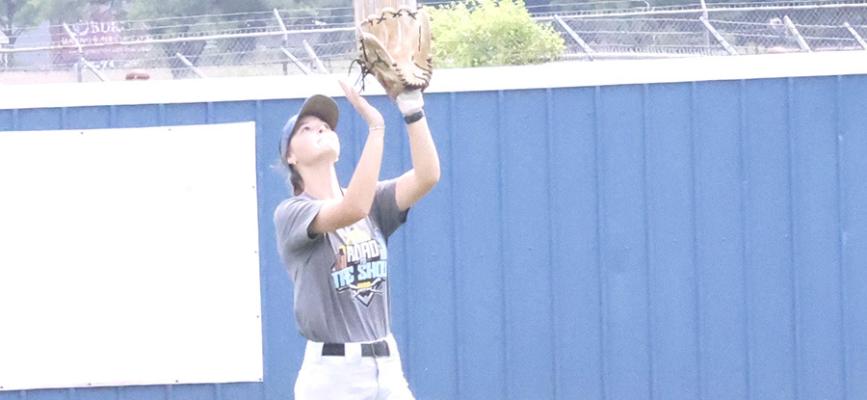 Holdenville centerfielder, Maddy Richmond, waits for the ball to drop into her glove during pre-season drills.