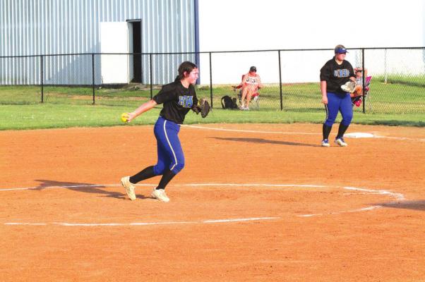 Holdenville hurler, Cylee Dunn, winds up to throw a strike in Holdenville’s contest with Morris. Cylee and her teammates will face off with Eufaula and Tishomingo this week.