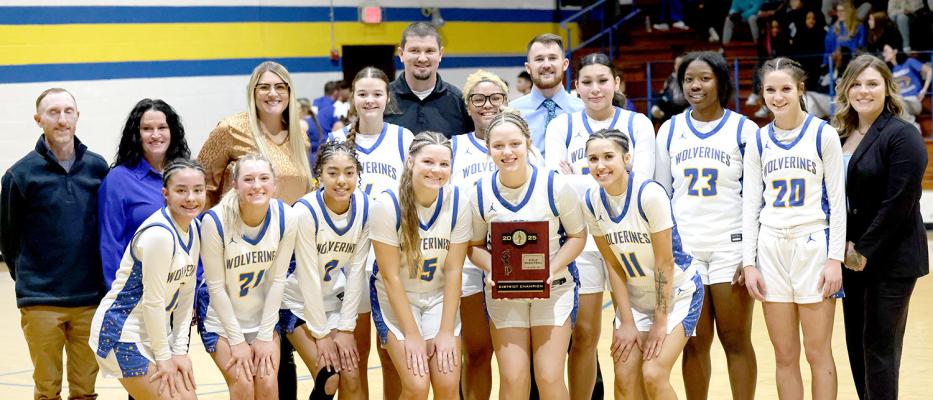 DISTRICT CHAMPS,,,,, The Holdenville Girls Basketball Team defeated the Little Axe Indians 67-19 to earn the 2025 District Championship. Team members are: Lexxi Goolsby, Darcy Shepherd, K’mari Earley, Bella Smith, Ally Inselman, Princess O’Neill. Eric Monroe, Leslie Carter, Brittany Skipworth, Mady Richmond, Dillon Snow, Makayla Blackshire, Aaron Laster, Virginia Piza, Myah Olden, Dixie Gamble, Marissa Shaffer.