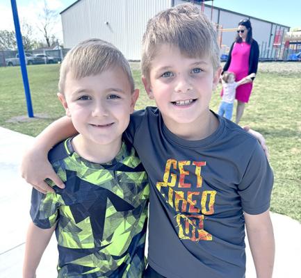Asher McCoy had a good time hunting eggs with his good buddy Ransom Weaver at Reed Elementary last week