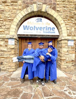 I HOPE YOU HAD THE TIME OF YOUR LIFE... AJ Collins, Eziequel “Zeke” de la Rosa, and Clinton Roland are happy to help carry their friend Isaiah Tiger as he grows weary the last week of school. These four seniors have been a wonderful part of Holdenville Schools and given us memories on and off the football field that will last a life time.