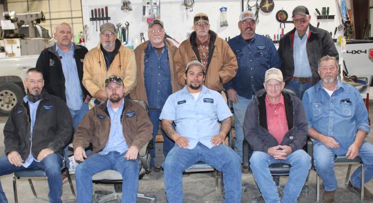 DWIGHT BARNETT WAS SWORN IN AS DISTRICT 1 HUGHES COUNTY COMMISSIONER ON JANUARY 3. He is pictured above with some of the members of the Hughes County District 1 Crew. They are front row (L-R): Jason Manion, Kevin Spray, Robert Hill, Eldon Brittain, and Bobby Peters. Back Row (L-R): Bobby Dilbeck, Chuck Lee, Tony McGhee, Dwight Barnett, Randy McDaniel, and David Cofer. (Not pictured - Keith McCoy, Toad Waters, Flloyd Lumpkin, Bruce Barksdale, Diane Bowman and Joey Pack)