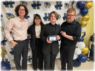 Matthew Gibb - Most Improved 8th Grader Pictured (L-R): Mr. Sam White, Ms. Libby Revel, Matthew Gibb, and Mr. Sam Crosby