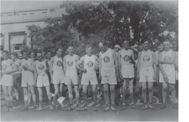 THE ABOVE PICTURE WAS TAKEN SOMETIME IN THE 1940’S OF THE HOLDENVILLE KIWANIS BASEBALL TEAM Pictured (L-R): Paul Gille, Jessie James, Clem Pollock, Bill Lewis, Mel Clow, Red Bartlow, Stan Huser, H. McLain, Fred Chilcoat, Everett Duell, and Hugh Sandlin.