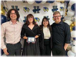 Kloie Johnston - Outstanding 8th Grade Musician Pictured (L-R): Mr. Sam White, Kloie Johnston, Ms. Libby Revel, and Mr. Sam Crosby
