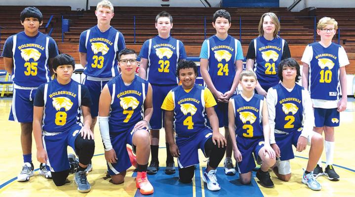 7th grade boys basketball finished the season 14-3. They were Runners-up in both the Prague Tournament and the Stroud Tournament. (L-R) Front: Tenetke Lowe, Brett Bruner, Joe Remis, Lane Childs, Boston Lowe. Back: Jordan Harjo, Bo Black, Jay Smith, Alfonzo Garcia, Tristan Cloud, Bryce Hodges (not in photo), Logan Waite (not in photo).