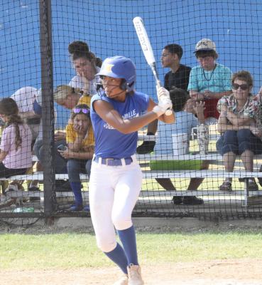 Holdenville’s K’mari Early prepares to swing at a pitch during one of the Wolverine’s pre-season scrimmages. The Wolverines will open the season this week at Morris.