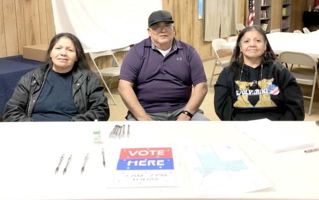 Precinct workers Penny Harjo, Ernie Arocha, and Carol Harjo welcomed several voters to their precinct in Holdenville’s last municipal election.