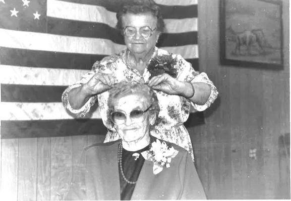 HOLDENVILLE SENIOR CITIZEN QUEEN 1991-92 BERTIE HORTON... Mrs. Horton is pictured above being crowned by Senior Citizen President Opal Ramsey.