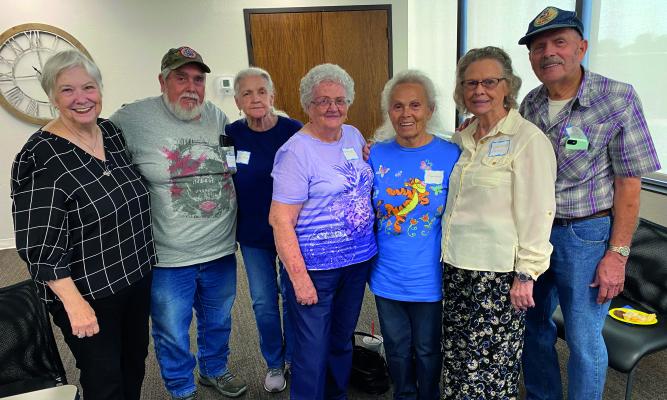 Enjoying this year’s Fairview School Reunion were (L-R): Jane (Willingham) Nelson, Chub Owens, Sharon Owens, Faye Frye, Betty (Owens) White, Betty (Knight) Owens, and J.W. Owens.