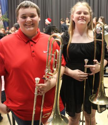 MERRY CHRISTMAS FROM THE TROMBONES! Brayden Kelley and Jacie Tucker put on an incredible show at this year’s band concert.