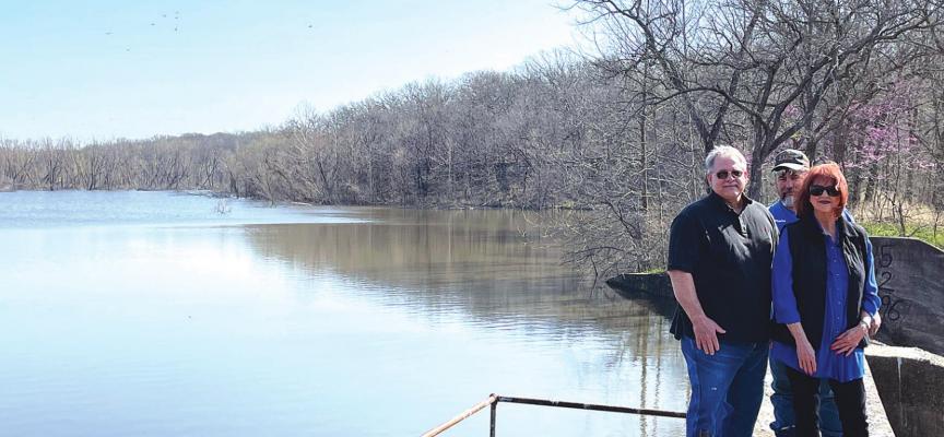Pictured above standing on the dam of the old Holdenville Lake left to right is: Lake Committee member Lynn Lantz, Lake Superintendent Waylon Ford, and Lake Committee Member Lynda Deshields.
