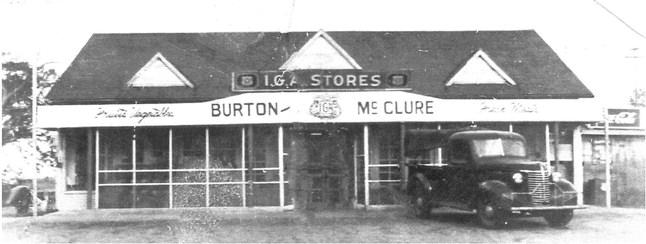 Saturday will mark the Grand Re-Opening of a grocery store that has served this area for over 80 years. The name has changed from Burton’s IGA to Save-a-Lot but it is still family owned by the Burton’s daughter, Linda and her husband John Gibbs. The original store is pictured above.We recently found the story published the week that the present location had their grand opening in May 1962.