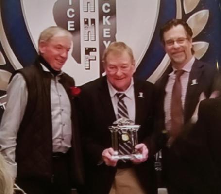 Mike Schmitt being inducted into the Illinois Hockey Hall of Fame.
