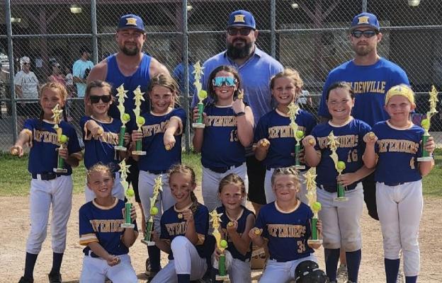THE HOLDENVILLE DEFENDERS ARE HEADED TO THE 8U WORLD SERIES IN SPRINGDALE ARKANSAS. The team has earned some serious hardware while they amassed a 22-0 record in league play. Left to right: (Front Row) Merci Johnson, Emma Jett, Skyler Wood, Journee Foster (Back Row) Melody Shaffer, Tinley Barkhimer, Piper Robinson, Molli Arthur, Bristol Langdon, Avery Johnson, Cami Grizzle (Coaches) Tanner Robinson, Cody Johnson, Colt Jett