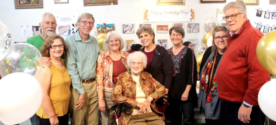 FAYE CROSNO CELEBRATES 90 WONDERFUL YEARS. Faye is one of Holdenville’s most well-known citizens. She and her husband Lofton owned the local Ben Franklin store for many years. She is a special lady and a blessing to this community. She was so happy to have her children with her to celebrate. They are pictured above (L-R): Front - Faye Crossno. Back Row - Lt to Rt Jamie and Lisa Elliott, Doug and Cynthia Hall, Margie Crossno, Vickie Holler, Stephanie and Kevin Crossno.