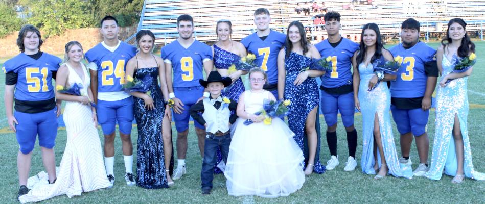 2023 HHS HOMECOMING COURT Pictured above are (L-R): Jaxon Cox, Darcy Shepherd, Xavier Randall, Princess Oneill, Cash Carter, Belle McFarland, Gage Smith, Cylee Null, Izaia King, Ryleigh Hill, Aaron Torres, and Lyssa Sullivan.