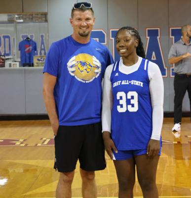 Wolverine All-State basketball player, Myah Olden, and her Coach, Dillion Snow, posed for a picture prior to the All-Sate Game. Myah has played in 4 post season All-Star games and each time, she made everyone proud to be a Wolverine.